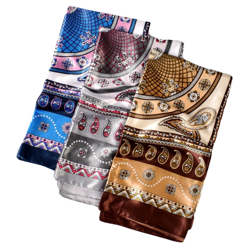 Minimalist Pattern Satin Kerchief Cashew Nut Silk Towel