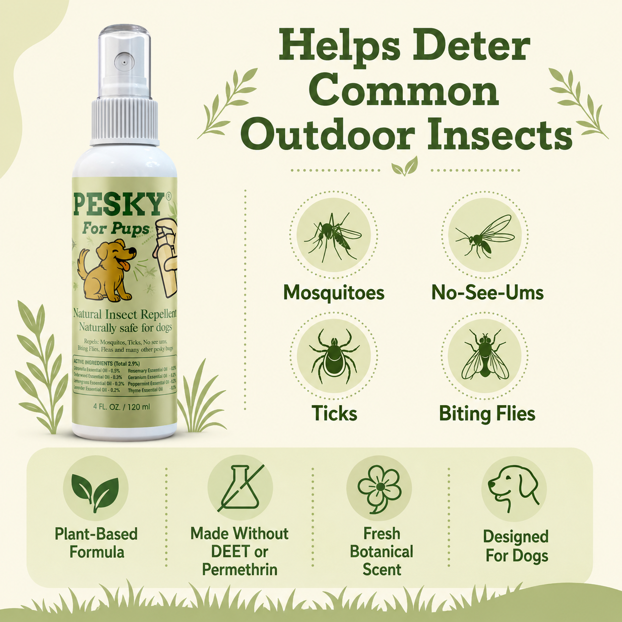 🐶 PESKY® for Pups Plant-Based Insect Deterrent Spray for Dogs